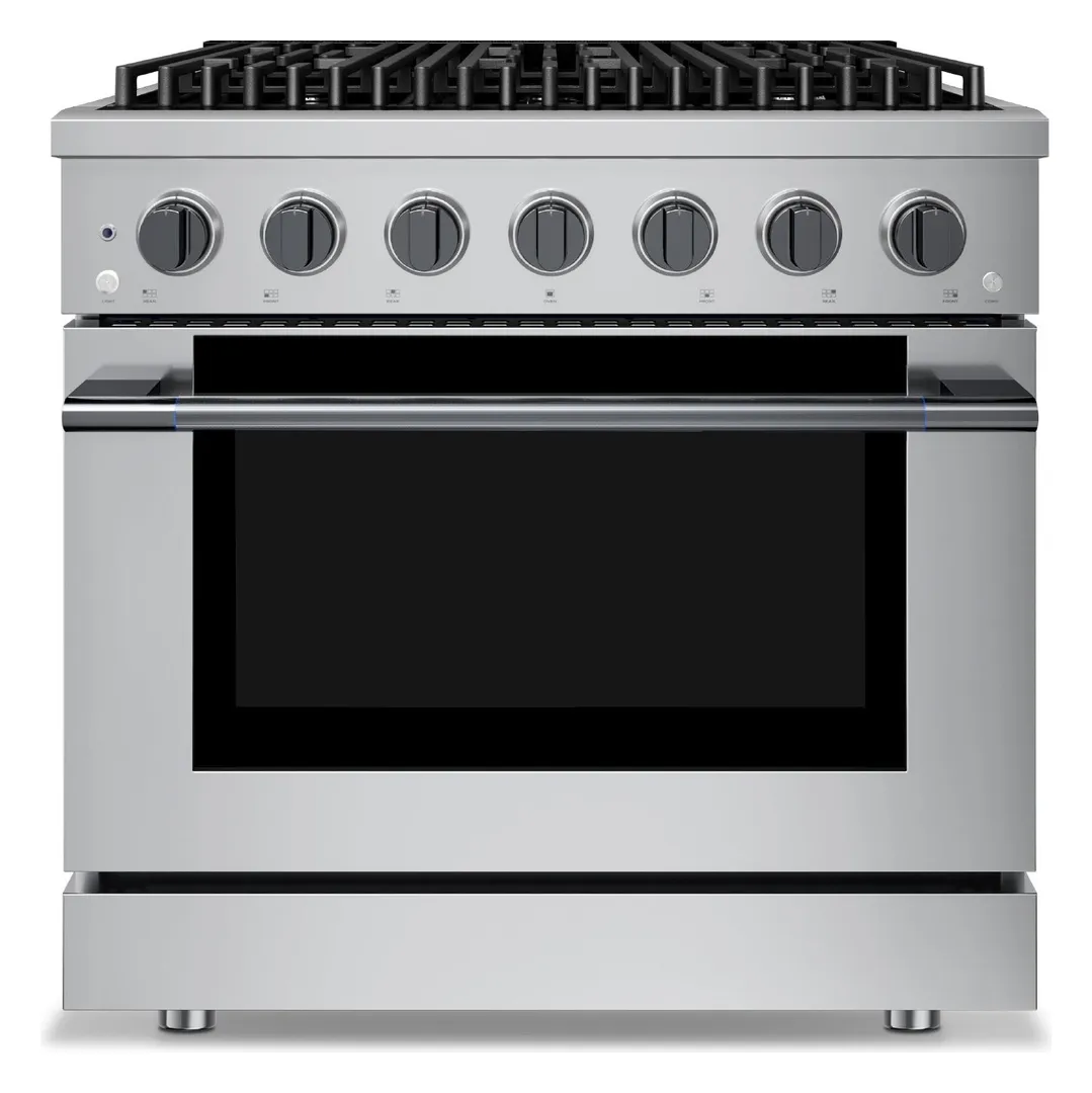 Hauslane HausPro Range 36" Stainless Steel with Black Stainless Steel Knobs Freestanding Gas Range